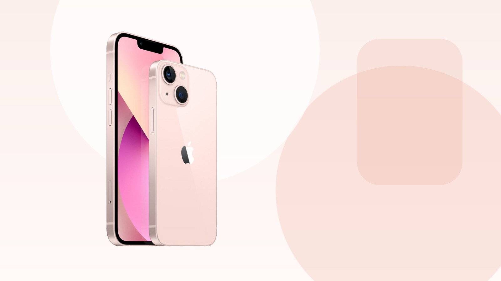 iPhone 13 rose vu de face et de dos sur un fond rose clair