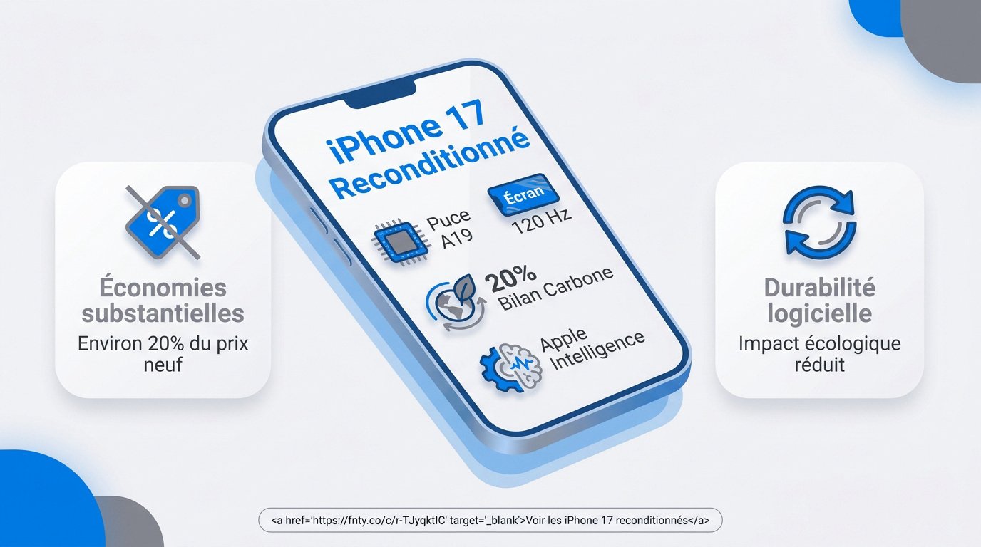 iPhone 17 reconditionné affichant ses performances et son aspect écologique