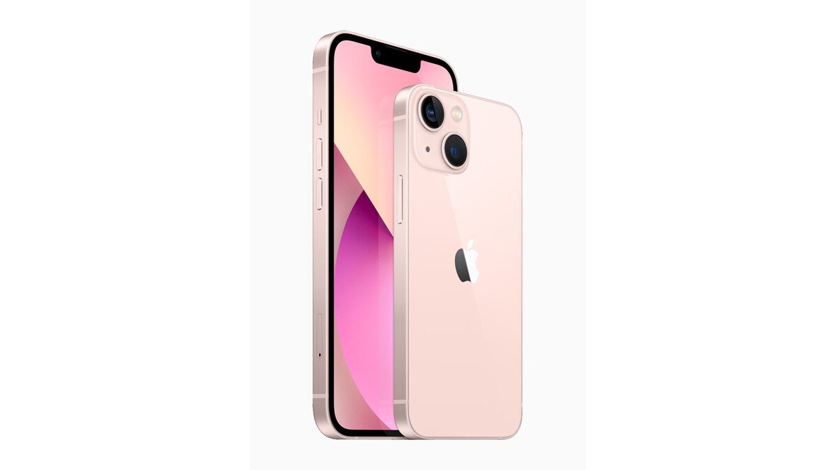 iPhone 13 rose vu de face et de dos sur fond blanc