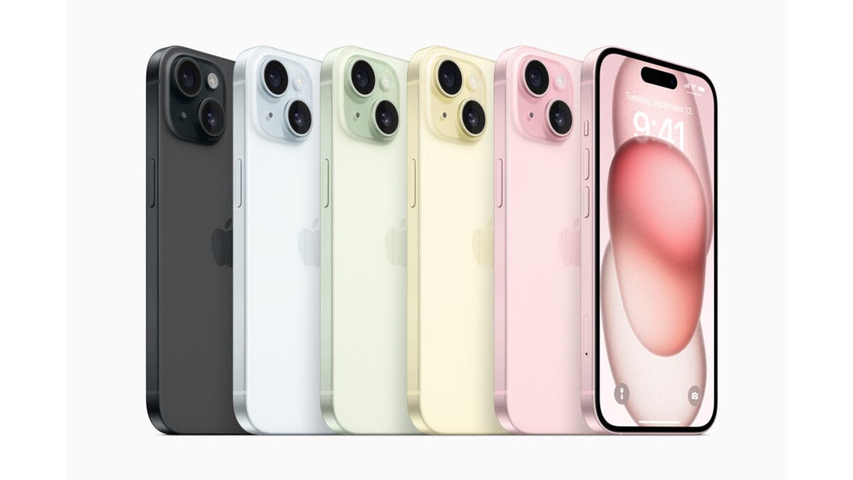 gamme complète des iPhone 15 dans les différents coloris officiels Apple